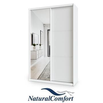 ארון הזזה  2 דלתות  באורך 1.4 מטר עם דלת מראה ומסגרת אלומיניום בצבע לבן